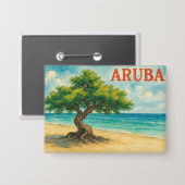 Aruba Divi Tree Eagle Beach Aquarell Button (Vorderseite/Rückseite)
