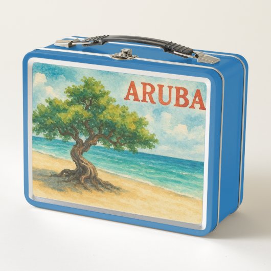 Aruba Divi Tree Eagle Beach Aquarell Metall Brotdose (Vorderseite)