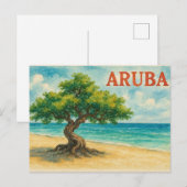 Aruba Divi Tree Eagle Beach Aquarell Postkarte (Vorne/Hinten)