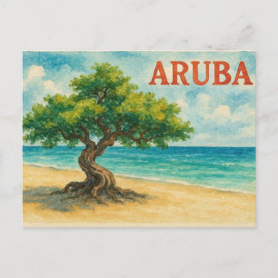 Aruba Divi Tree Eagle Beach Aquarell Postkarte