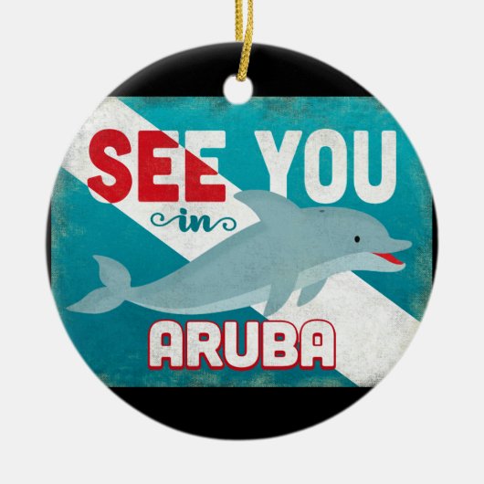 Aruba Dolphin - Retro Vintage Travel Keramik Ornament (Vorne)