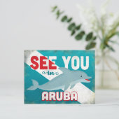 Aruba Dolphin - Retro Vintage Travel Postkarte (Stehend Vorderseite)