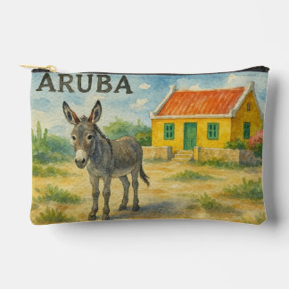 Aruba Donkey with Yellow Cunucu house watercolor Zubehörtasche