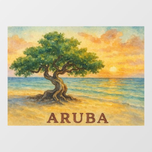 Aruba Eagle Beach Divi Baum Goldene Stunde Fensteraufkleber (Blatt)