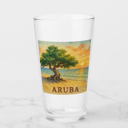 Aruba Eagle Beach Divi Baum Goldene Stunde Glas (Vorderseite)