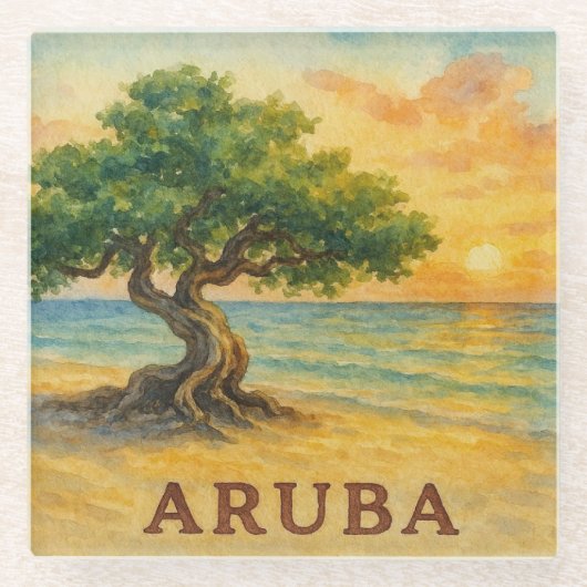 Aruba Eagle Beach Divi Baum Goldene Stunde Glasuntersetzer (Vorderseite)