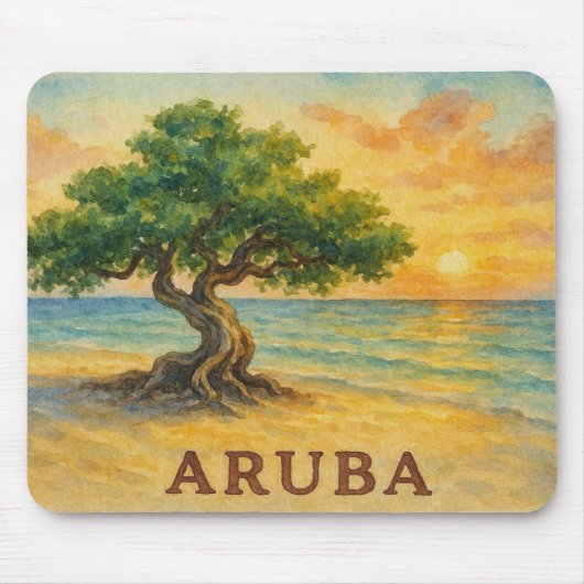 Aruba Eagle Beach Divi Baum Goldene Stunde Mousepad (Vorne)