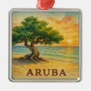 Aruba Eagle Beach Divi Baum Goldene Stunde Ornament Aus Metall