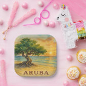 Aruba Eagle Beach Divi Baum Goldene Stunde Pappteller (Party)