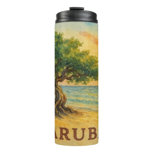 Aruba Eagle Beach Divi Baum Goldene Stunde Thermosbecher (Vorderseite)