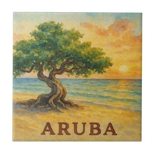Aruba Eagle Beach Divi Tree Golden Hour Fliese (Vorderseite)
