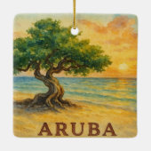Aruba Eagle Beach Divi Tree Golden Hour Keramikornament (Rückseite)