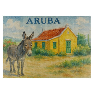 Aruba Esel und Cunucu-Haus Aquarell Schneidebrett
