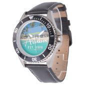 "Aruba Est. 1986" Beach With Flag Armbanduhr (Schrägansicht)