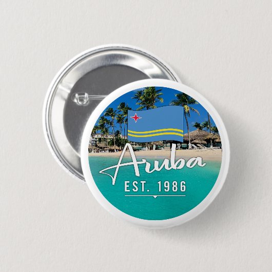 "Aruba Est. 1986" Strand mit Flagge Button (Vorne & Hinten)