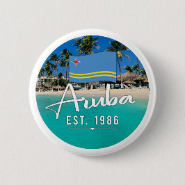 "Aruba Est. 1986" Strand mit Flagge Button
