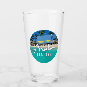 "Aruba Est. 1986" Strand mit Flagge Glas