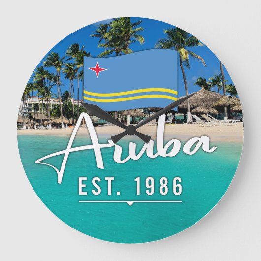 "Aruba Est. 1986" Strand mit Flagge Große Wanduhr (Vorderseite)
