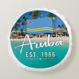 "Aruba Est. 1986" Strand mit Flagge Rundes Kissen