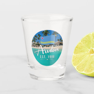 "Aruba Est. 1986" Strand mit Flagge Schnapsglas