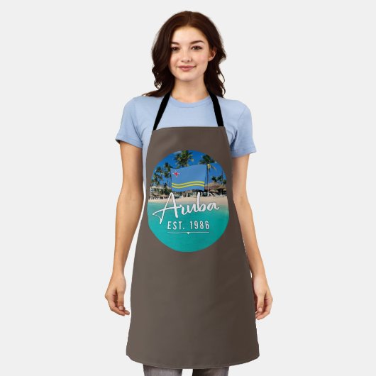 "Aruba Est. 1986" Strand mit Flagge Schürze (Getragen)