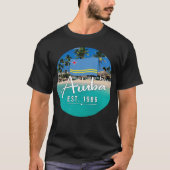 "Aruba Est. 1986" Strand mit Flagge T-Shirt (Vorderseite)