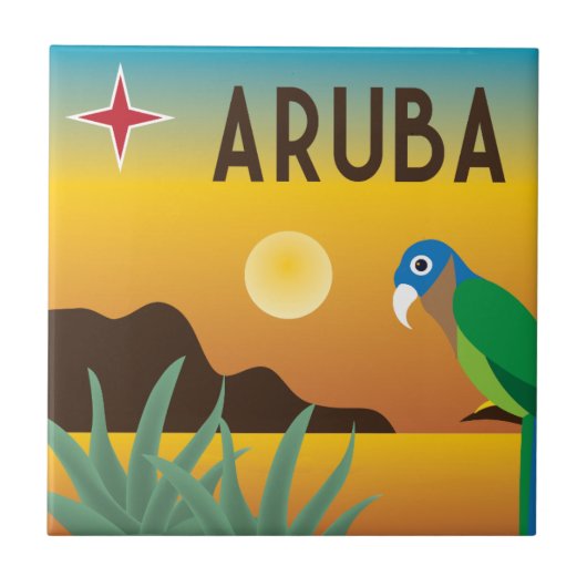 Aruba farbenfrohe Karibikinsel Illustration Fliese (Vorderseite)
