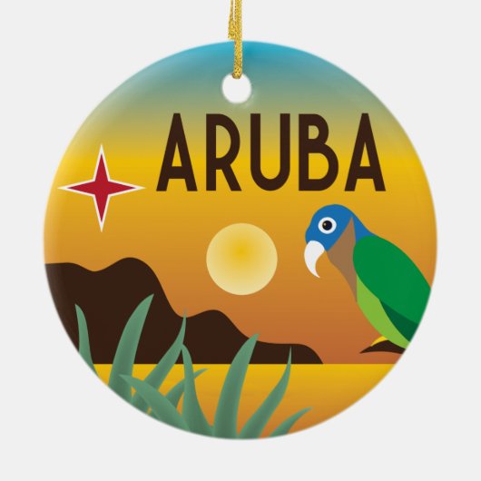 Aruba farbenfrohe karibische Illustration Keramik Ornament (Hinten)