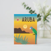 Aruba farbenfrohe karibische Illustration Postkarte (Stehend Vorderseite)