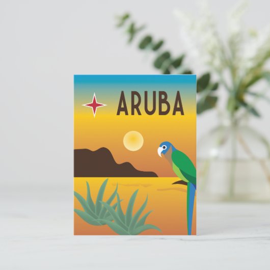 Aruba farbenfrohe karibische Illustration Postkarte (Stehend Vorderseite)