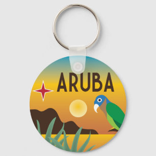Aruba farbenfrohe karibische Illustration Schlüsselanhänger