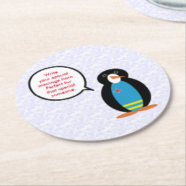 Aruba Flag Holiday Frau Penguin Gespräch Runder Pappuntersetzer