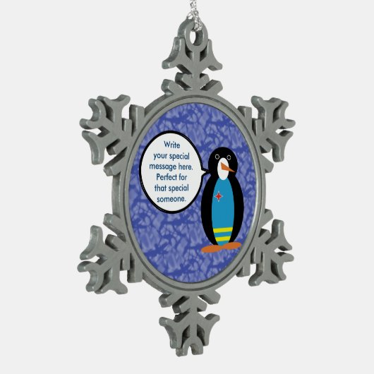 Aruba Flag Holiday Frau Penguin Gespräch Schneeflocken Zinn-Ornament (Links)