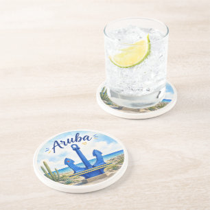 Aruba-Flagge Anker Karibikinsel Reise Souvenir Getränkeuntersetzer