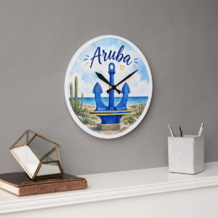 Aruba-Flagge Anker Karibikinsel Reise Souvenir Große Wanduhr