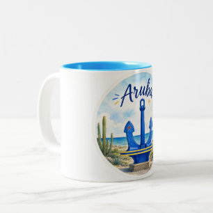 Aruba-Flagge Anker Karibikinsel Reise Souvenir Zweifarbige Tasse