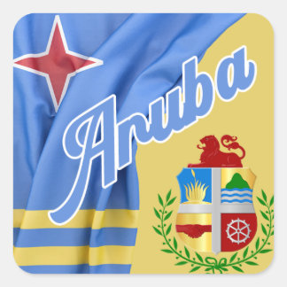 Aruba - Flagge und Wappen Quadratischer Aufkleber