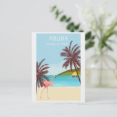 Aruba Flamingo Beach Vintage Travel Postkarte (Stehend Vorderseite)