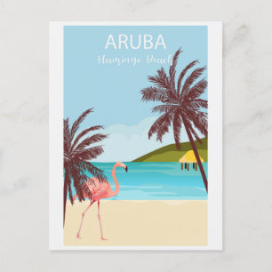 Aruba Flamingo Strand Vintage Reise Postkarte