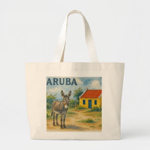 Aruba Gelbes Cunucu-Haus mit Esel Aquarell Jumbo Stoffbeutel