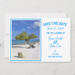 Aruba Hochzeit in Urlaubsort Blauer Divi Tree Save The Date