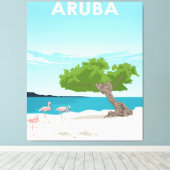 Aruba Island Travel Flamingo | Familie Flamingo Leinwanddruck (Insitu (Holzboden))