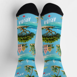 Aruba Karibik Insel Leuchtturm Reise Souvenir Socken