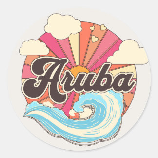 Aruba Karibische Inseln Retro 80er Beach Runder Aufkleber