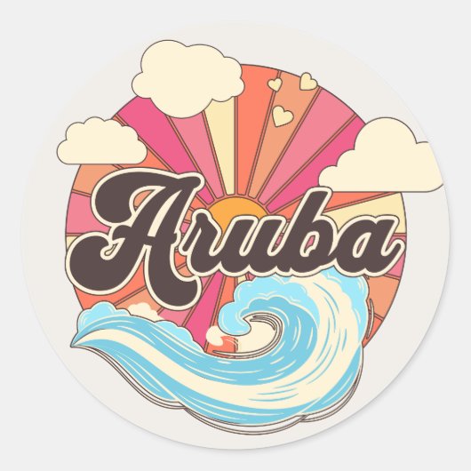 Aruba Karibische Inseln Retro 80er Beach Runder Aufkleber (Vorderseite)