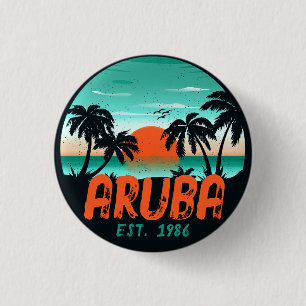 Aruba Karibisches Meer Vintag Retro Sunset Souveni Button