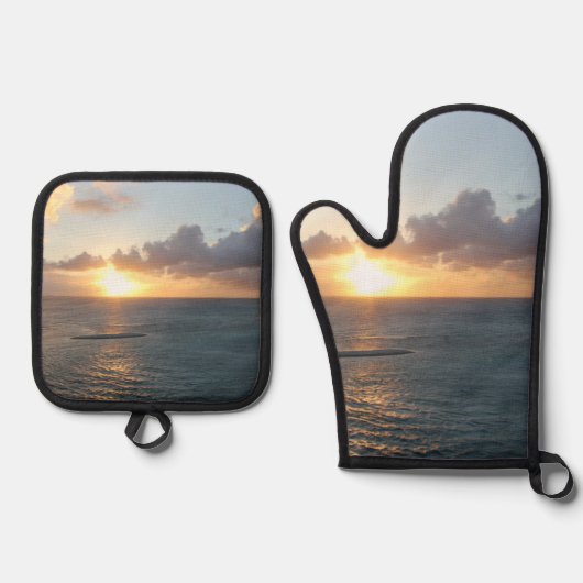 Aruba Landschaftlicher Sonnenuntergang über dem Ka Ofenhandschuh & Topflappen-Set (Vorderseite)