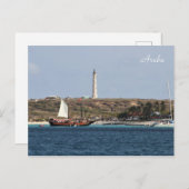 Aruba, Leuchtturm, Segelboot, Fotografie Postkarte (Vorne/Hinten)