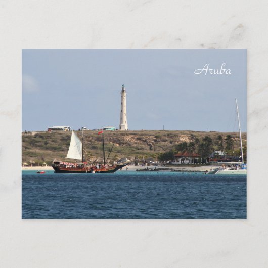 Aruba, Leuchtturm, Segelboot, Fotografie Postkarte (Vorderseite)