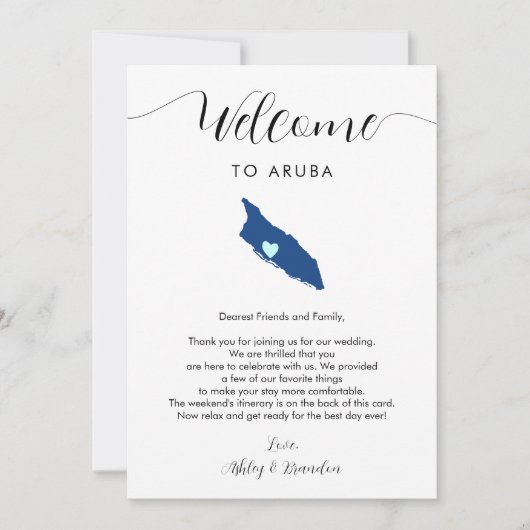 Aruba Map Wedding Welcome Letter Tour Karte (Vorderseite)